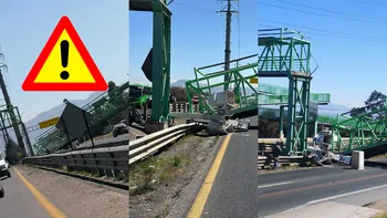 Colapsa puente en Hidalgo luego de que una grúa lo impactara en la “Bajada de la Muerte”. No hay lesionados, pero hay cierre vial y videos del momento.