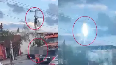 Patrulla policial en el lugar donde un presunto ladrón se electrocuta tras intentar escapar por un poste de alta tensión.