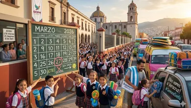 Alumnos saliendo del salón de clases en Hidalgo para disfrutar las vacaciones