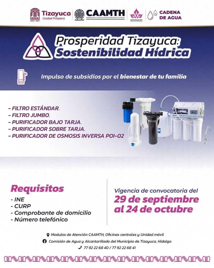 Ayuntamiento de Tizayuca invita a inscribirse al programa Prosperidad: Sostenibilidad Hídrica; última semana para participar