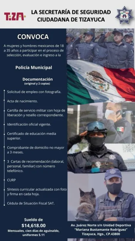 ¿Quieres ser parte de la Policía Municipal de Tizayuca? Gana 14 mil pesos mensuales
