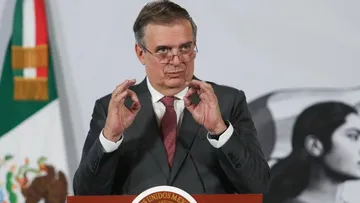 El secretario de Economía, Marcelo Ebrard, durante la conferencia donde habló sobre el futuro del T-MEC.