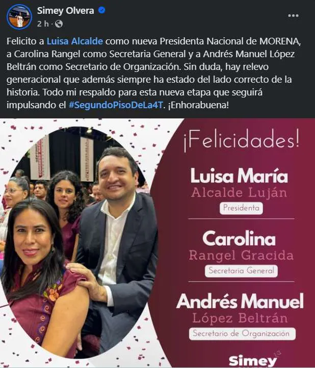 Simey Olvera participa en la renovación del Comité Ejecutivo Nacional de Morena