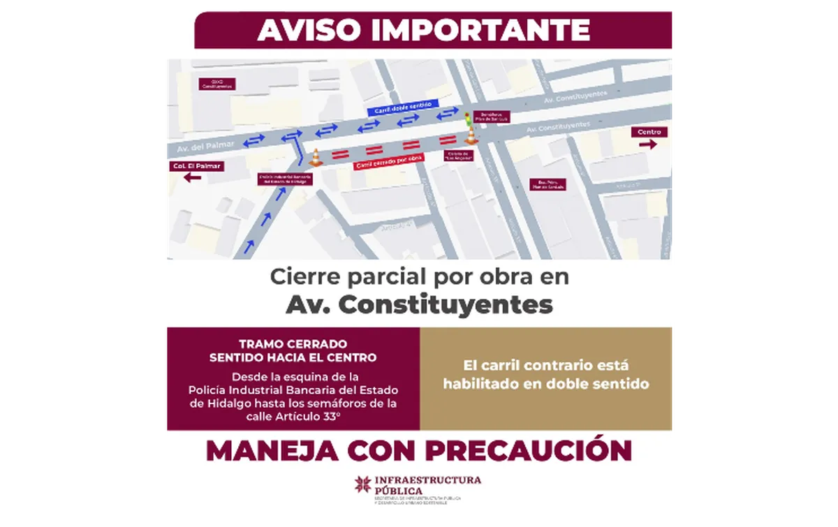 Cierre parcial en Avenida Constituyentes