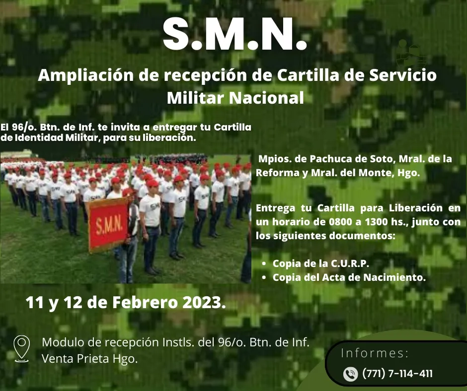 Amplían recepción de Cartilla Militar en Pachuca para su liberación