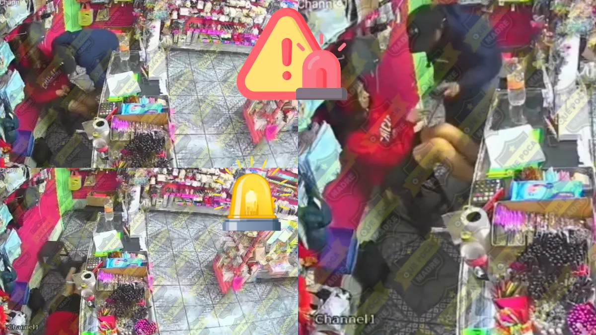 Cámara de vigilancia registra asalto a jovencita en negocio de maquillaje en Neza, Edomex.