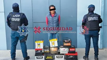 Acumuladores recuperados durante un operativo de la Policía Estatal en Hidalgo.