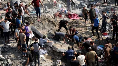 Foto de escombros en el centro de refugiados de Jabaliya tras el bombardeo de Israel.
