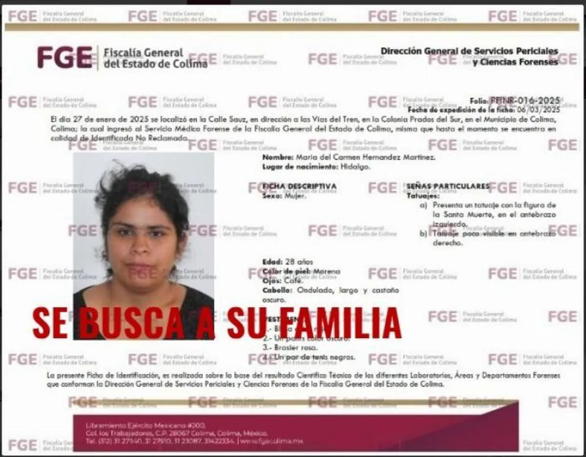 Buscan a familiares de mujer hidalguense fallecida en Colima