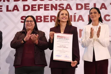 Clara Luz Flores durante su presentación como coordinadora de la 4T en Nuevo León