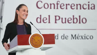 La presidenta Claudia Sheinbaum durante la mañanera de este lunes 11 de mayo.