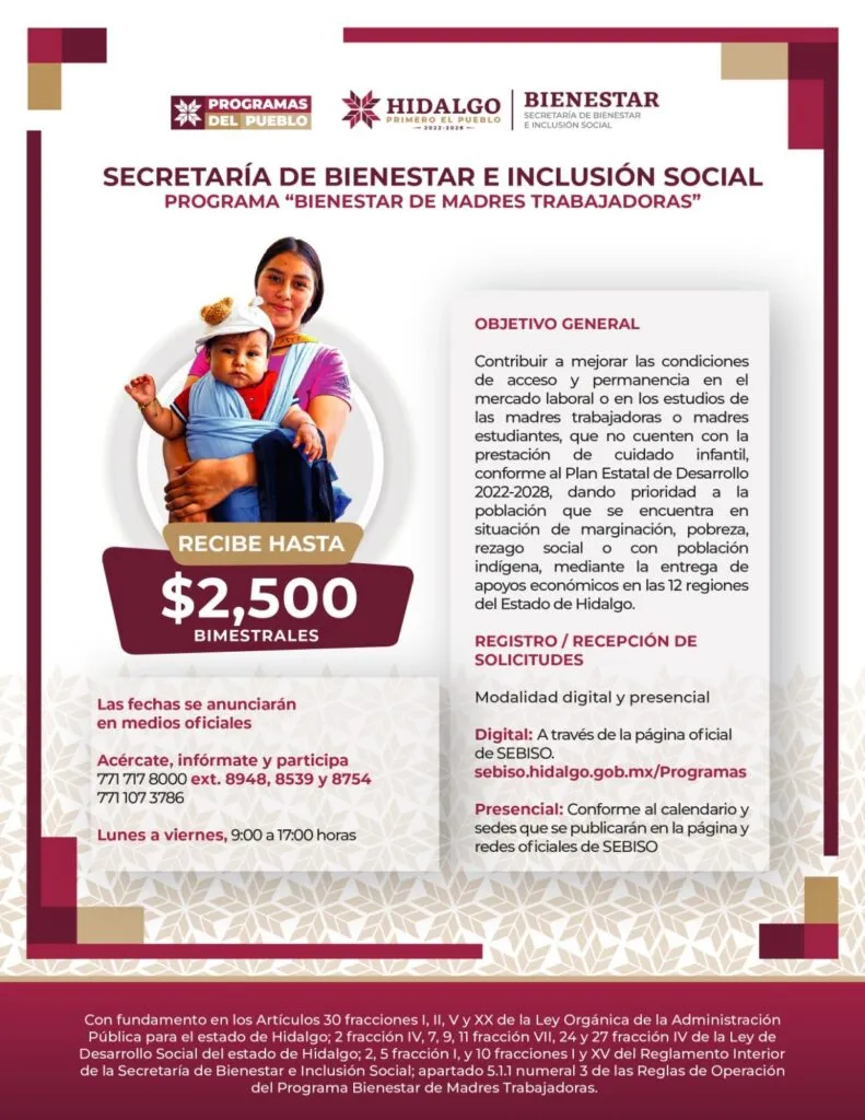 Madres trabajadoras en Hidalgo recibirán 10 mil pesos: quedan unas horas para el registro
