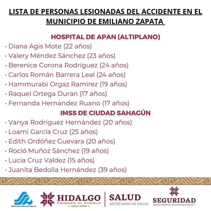 Apan: confirman tres decesos por choque; dan a conocer lista de lesionados