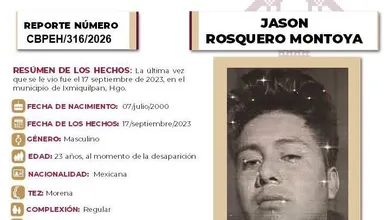 Ficha de Búsqueda de Jonson Rosquero, desapareció en Ixmiquilpan en 2023
