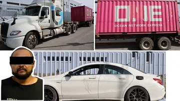 Tractocamión recuperado y automóvil Mercedes-Benz asegurado durante un operativo en Emiliano Zapata, Hidalgo.