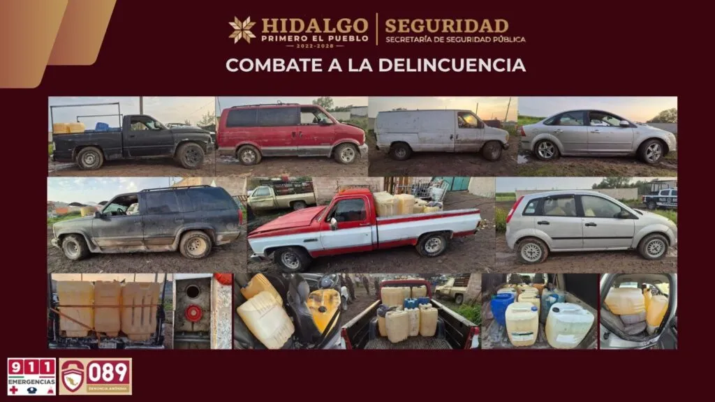 Decomisan más de 6 mil litros de hidrocarburo y siete vehículos en Tlaxcoapan