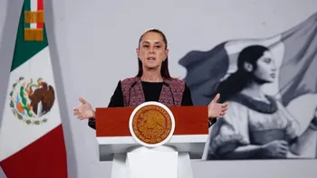 La presidenta Claudia Sheinbaum durante su conferencia matutina en Palacio Nacional, en la Ciudad de México, el 7 de septiembre de 2026.