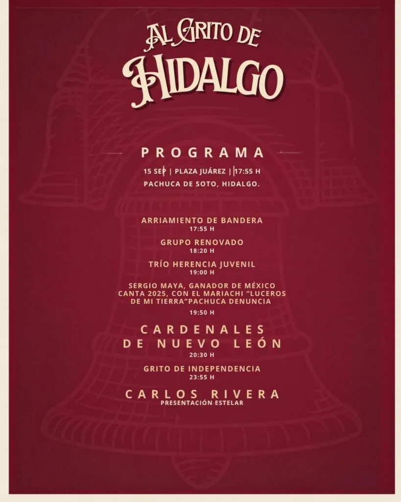 Programa oficial del Grito de Independencia 2026 en Pachuca: artistas y horarios