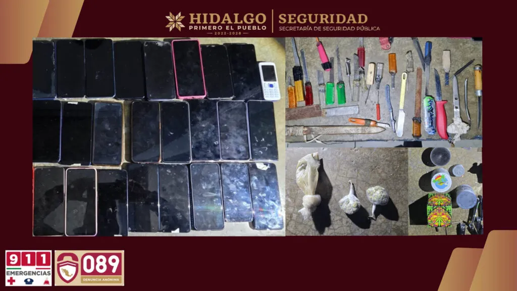 Aseguran celulares, armas y droga en ceresos de Hidalgo