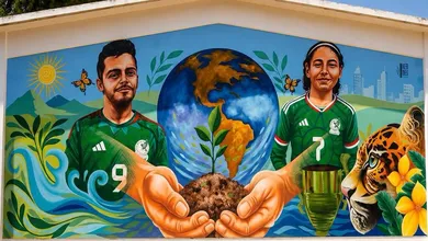 Mural a Raúl Jimenez y Natalia Ugalde en escuela de Tepeji de Río