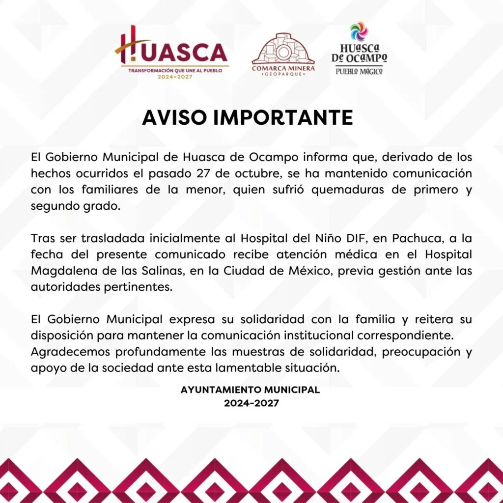 Trasladan a la CDMX a menor que sufrió quemaduras durante actividad escolar en Huasca