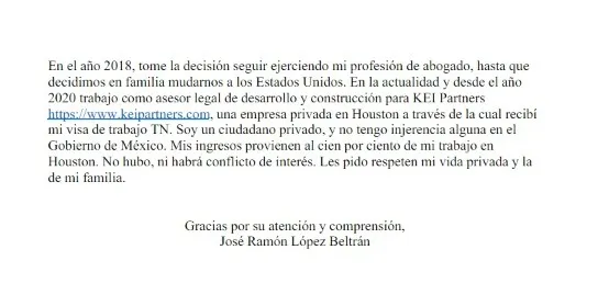 Hijo de AMLO rechaza conflicto de interés e injerencia en gobierno de México