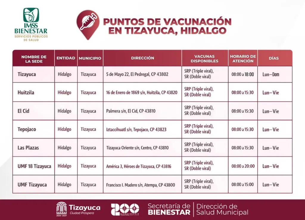 Tizayuca: realizan jornada de vacunación en Los Héroes este viernes