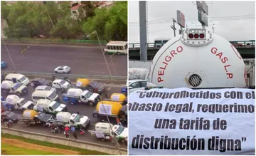 Manifestantes del Gremio Gasero Nacional bloquean la México-Pachuca exigiendo tarifas más justas y medidas contra el robo de gas LP.