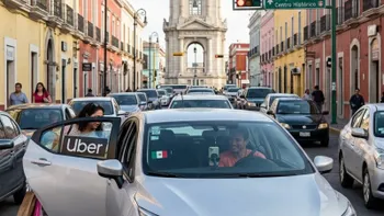 Aplicación de Uber en un teléfono celular ante la advertencia de Semot sobre el transporte sin autorización en Hidalgo.