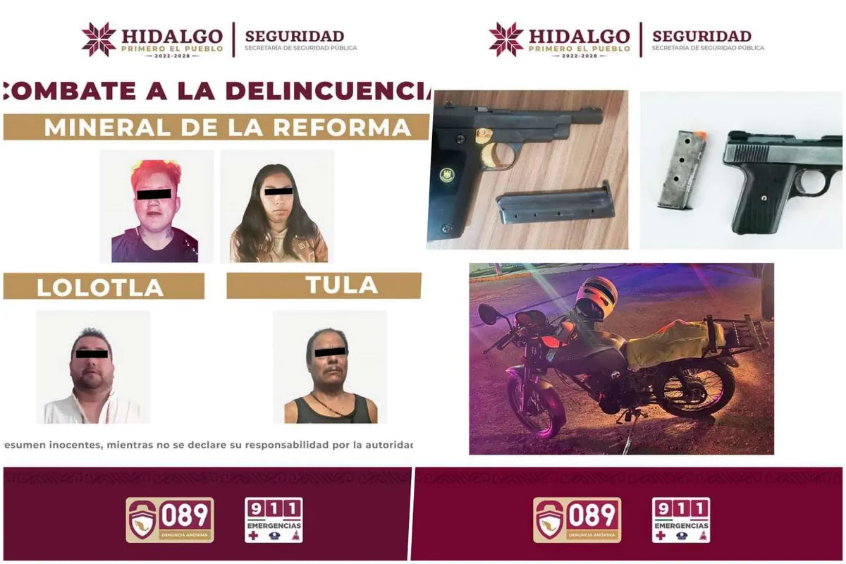 Aseguran armas de fuego y detienen a cuatro personas en municipios de Hidalgo