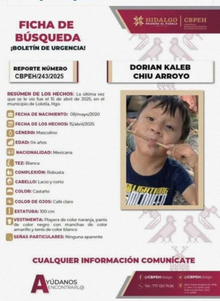 Intensifican búsqueda de Dorian Kaleb, menor desaparecido en Hidalgo