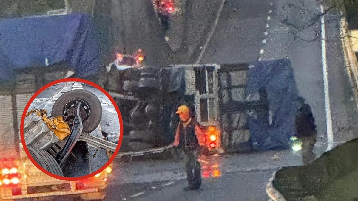 Tractocamión volcado