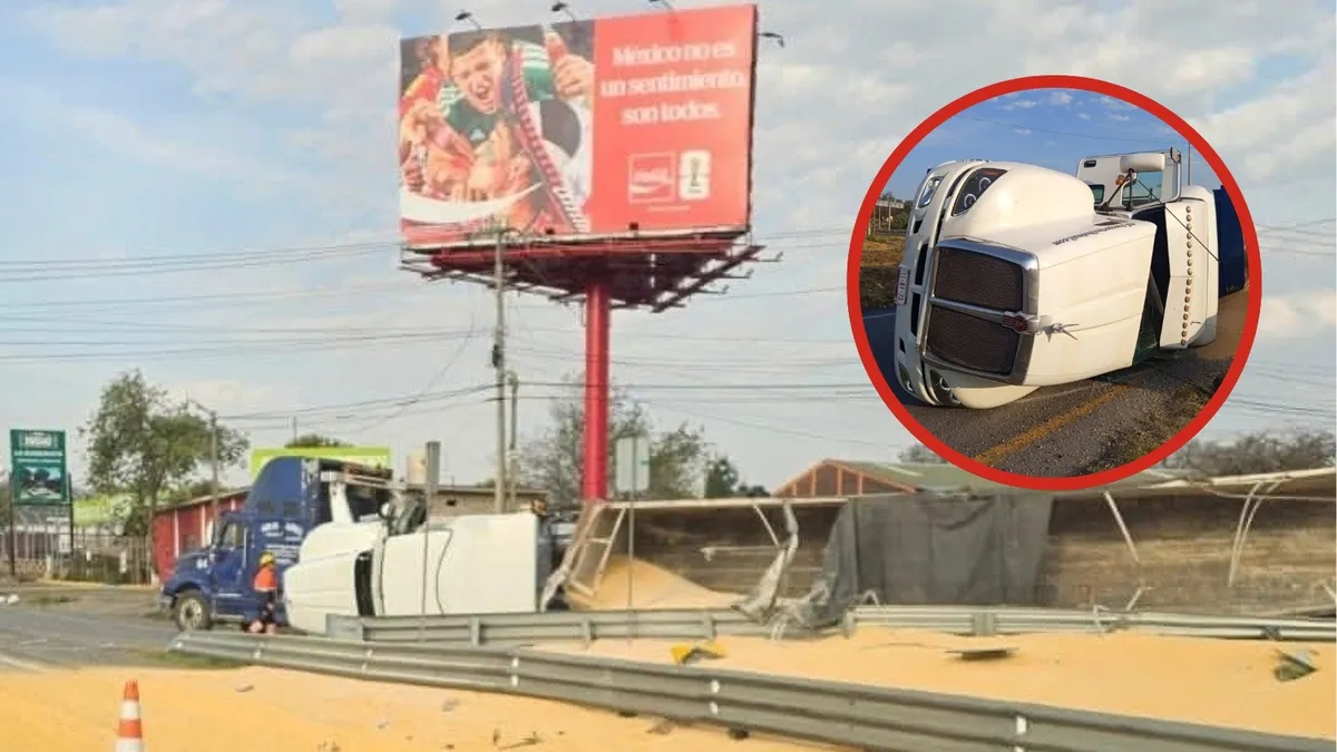 Volcadura de tráiler con maíz