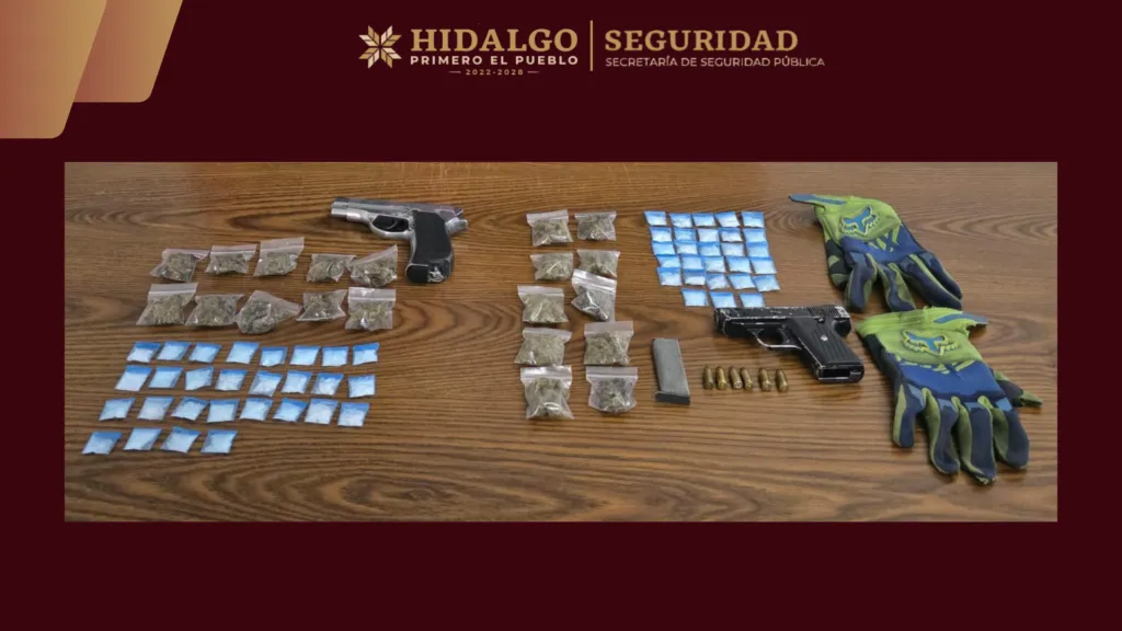 ¡Los acusaron! Detienen a dos con droga y arma en Hidalgo