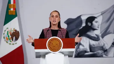 La presidenta Claudia Sheinbaum durante su conferencia matutina en Palacio Nacional, en la Ciudad de México, el 7 de septiembre de 2026.