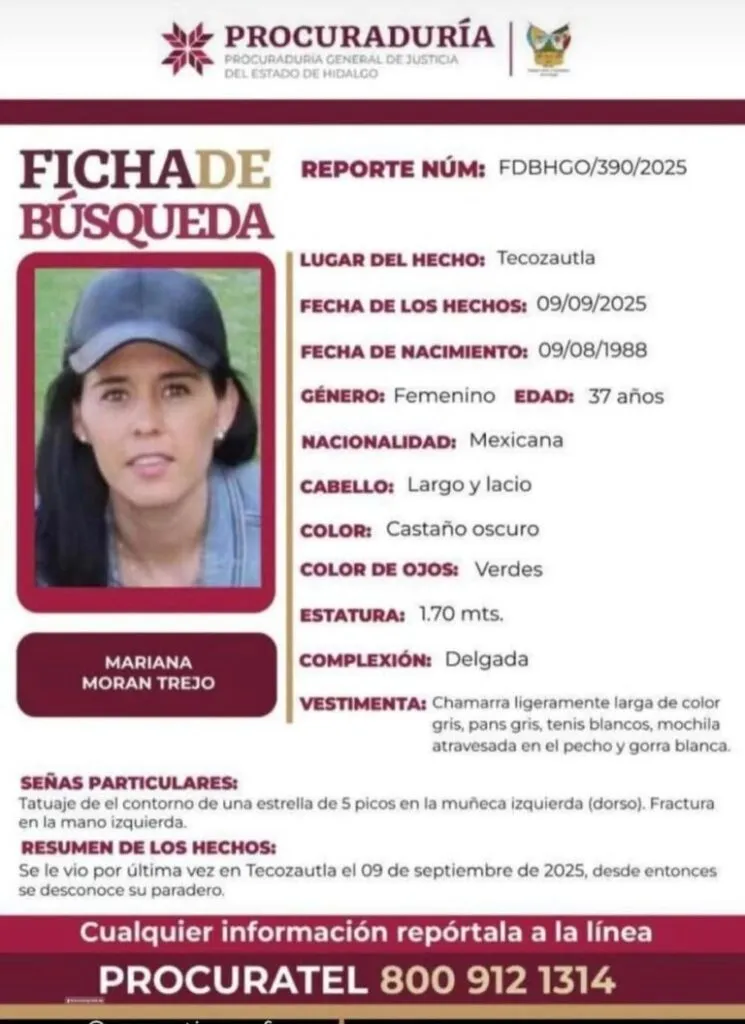 Prima de Fabiola Campomanes desaparece en Hidalgo: emiten ficha de búsqueda para localizarla