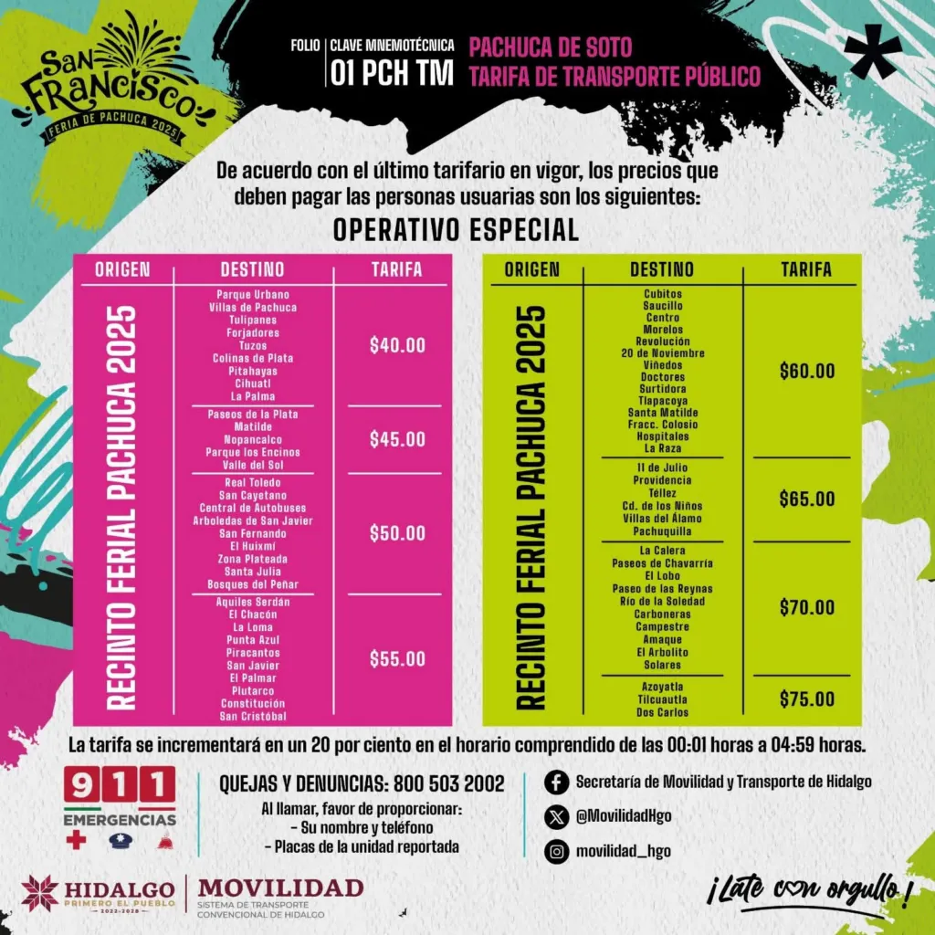Consulta las tarifas de taxis durante la Feria San Francisco Pachuca 2025