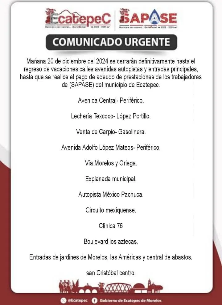 ¡Alerta! Anuncian supuesto bloqueo en la autopista México-Pachuca este viernes
