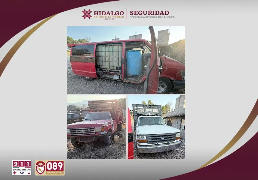 Encuentran camionetas abandonadas con combustible en Tepeapulco