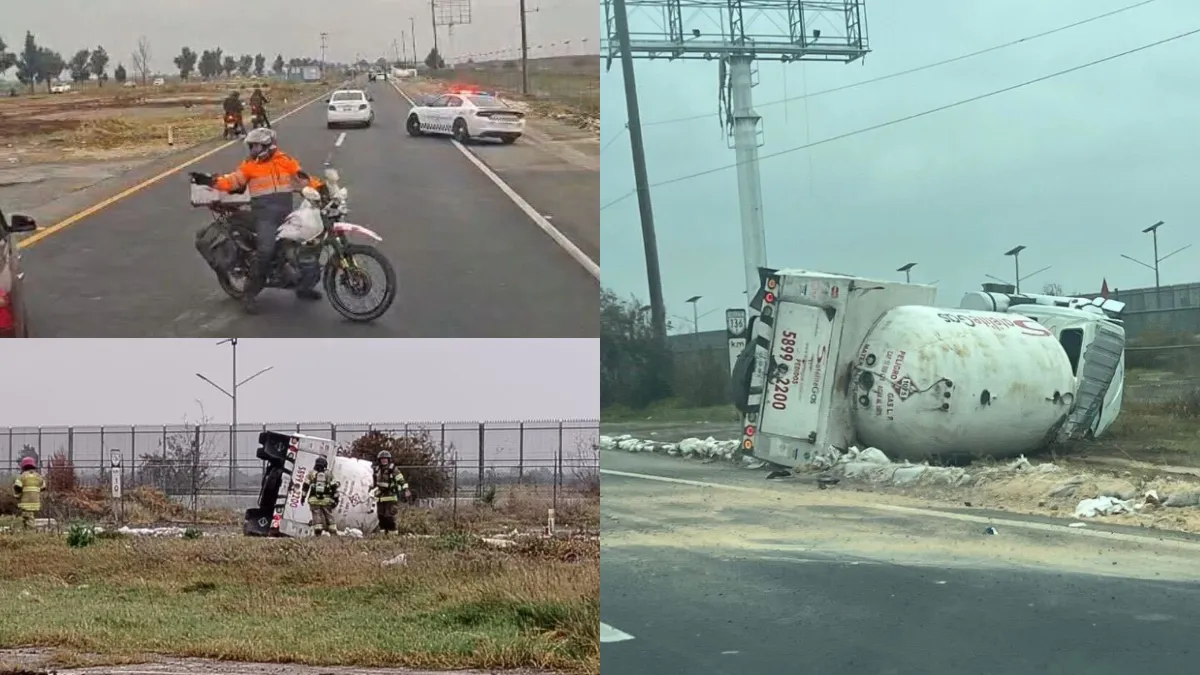 Una volcadura de pipa de gas en la autopista Peñón–Texcoco, dirección CDMX, obligó al cierre total de la vía y causó severo caos vehicular.