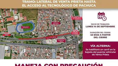 Cierre vehicular en el Bulevar Felipe Ángeles a partir del 14 de septiembre