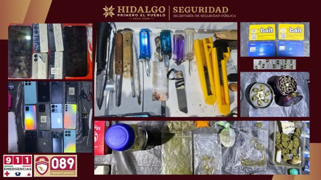 Aseguran celulares, droga y armas hechizas en penales de Hidalgo