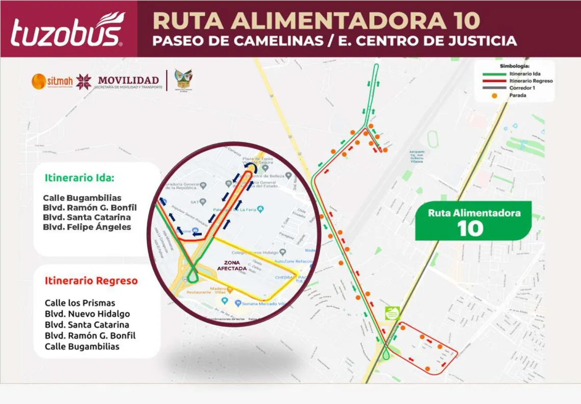 Tuzobús: anuncian desvíos en rutas de alimentadoras