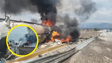 Cierran autopista México–Puebla por volcadura de pipa y fuerte incendio