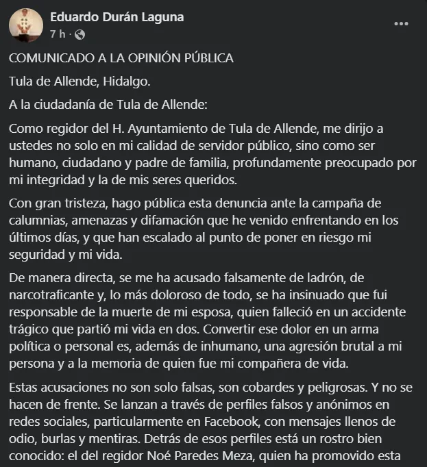 Regidor de Tula niega vínculos con casa cateada y denuncia amenazas