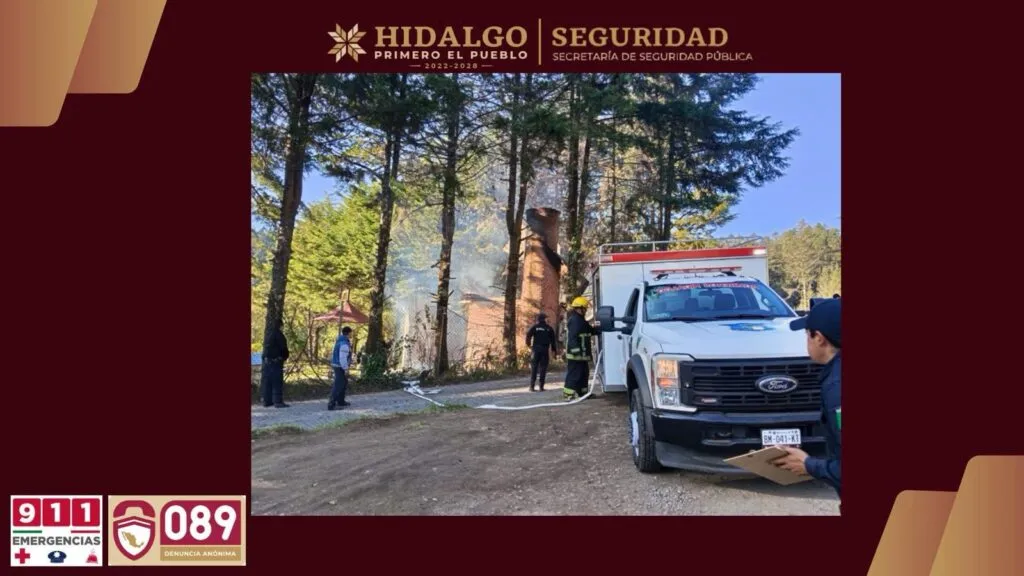 Incendio en cabaña de Mineral del Chico moviliza a Bomberos de Hidalgo; evitan daño forestal
