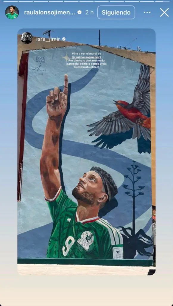 Raúl Jiménez presume en redes mural realizado en su honor en Tepeji del Río