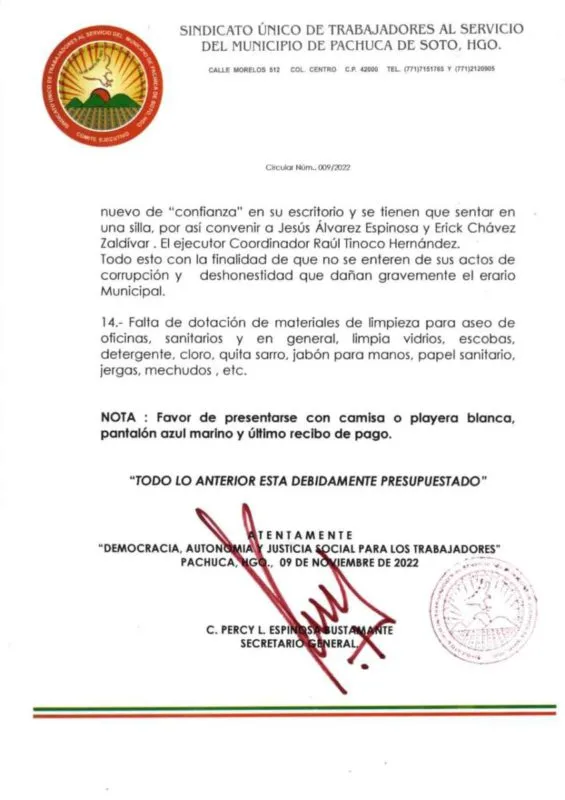 Sindicalizados de Pachuca cancelan marcha para exigir derechos laborales