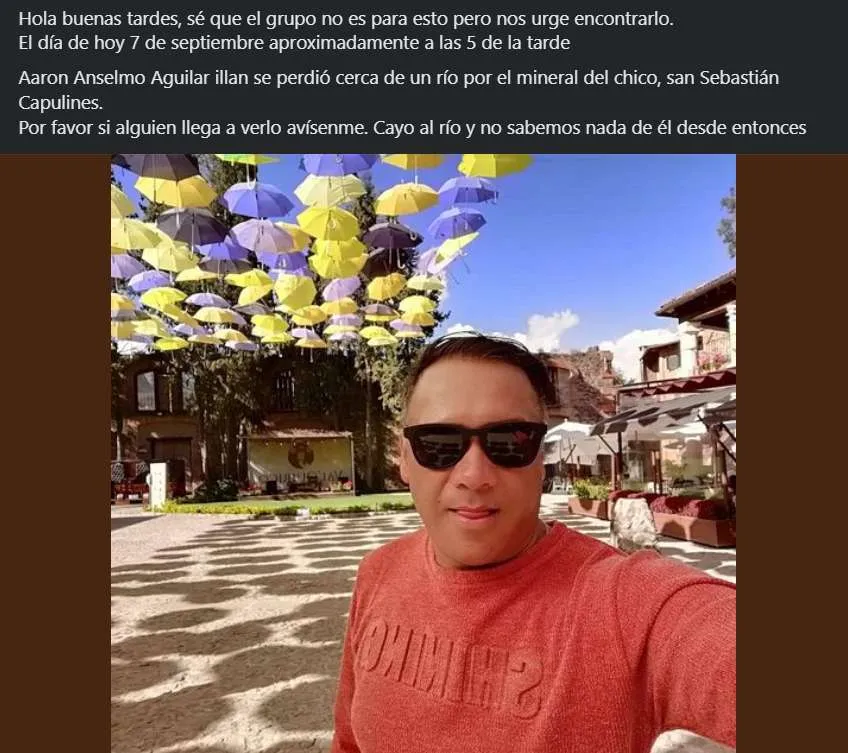 Desaparece hombre tras ser arrastrado por un río en Mineral del Chico