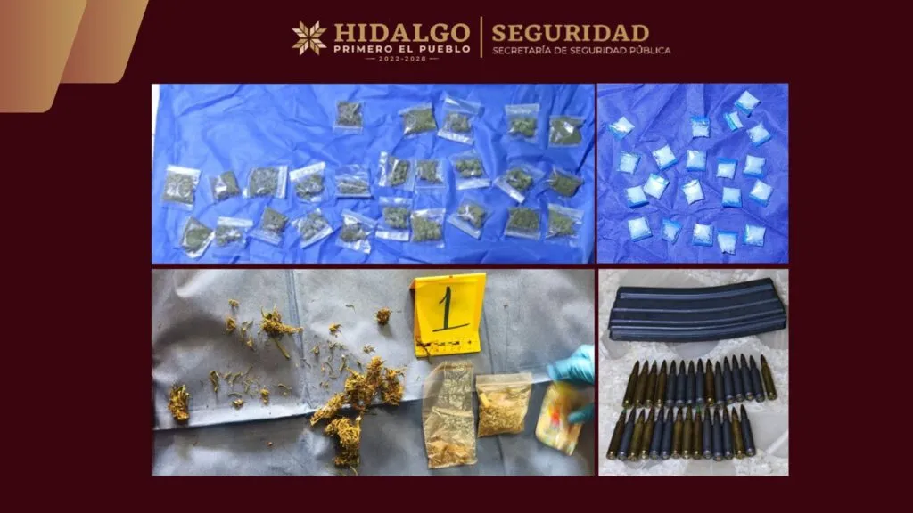 ¡Que escondidito lo tenían! Aseguran droga, cartuchos y equipo táctico tras cateo en Tezontepec